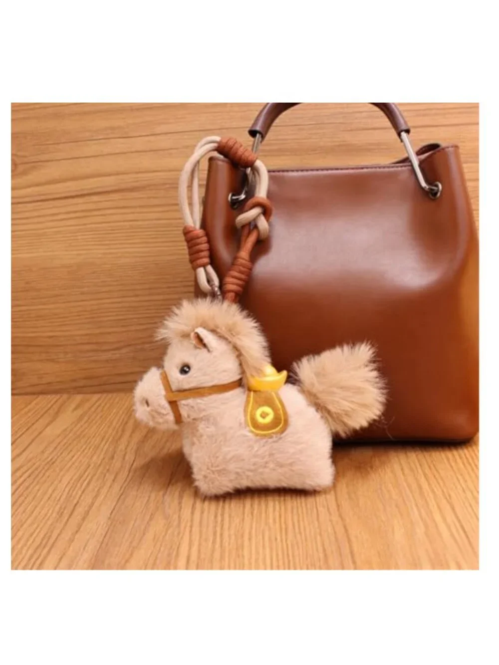 Handcrafted Plush Horse Bag Charm & Keychain 2-in-1 Faux Fur, 6.3 in, Horse